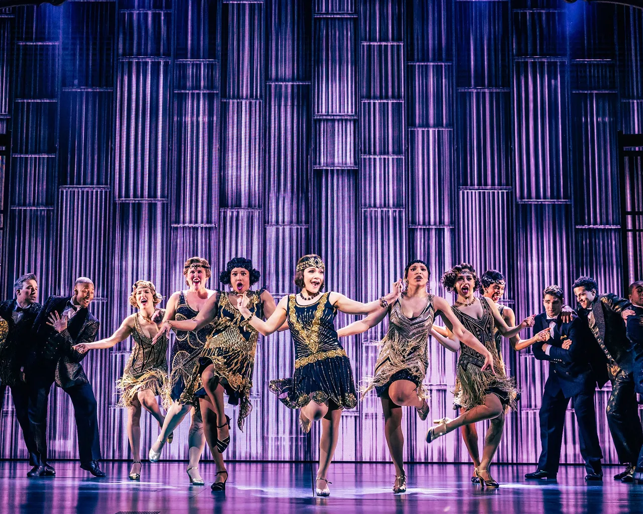 Dancers lined up on the Art Deco set of The Great Gatsby